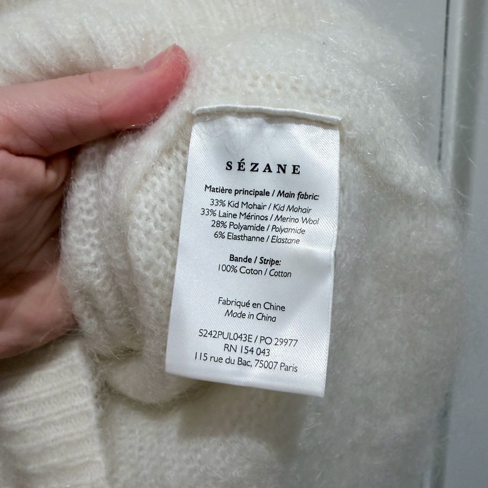 Sezane Astride Jumper in Ecru Lace-Trim V-Back Sweater - Picture 8 of 8